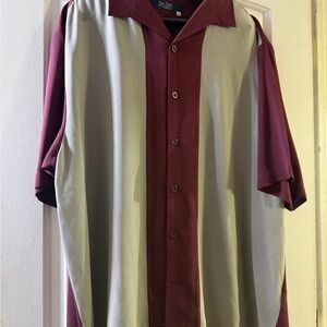 Nat Nast Luxury Originals 100% silk Burgundy and Khaki Casual Shirt